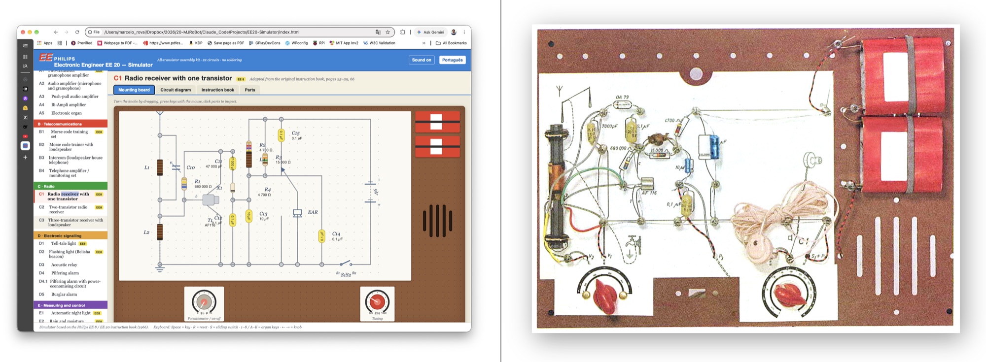 Simulated mounting board next to the real wiring card