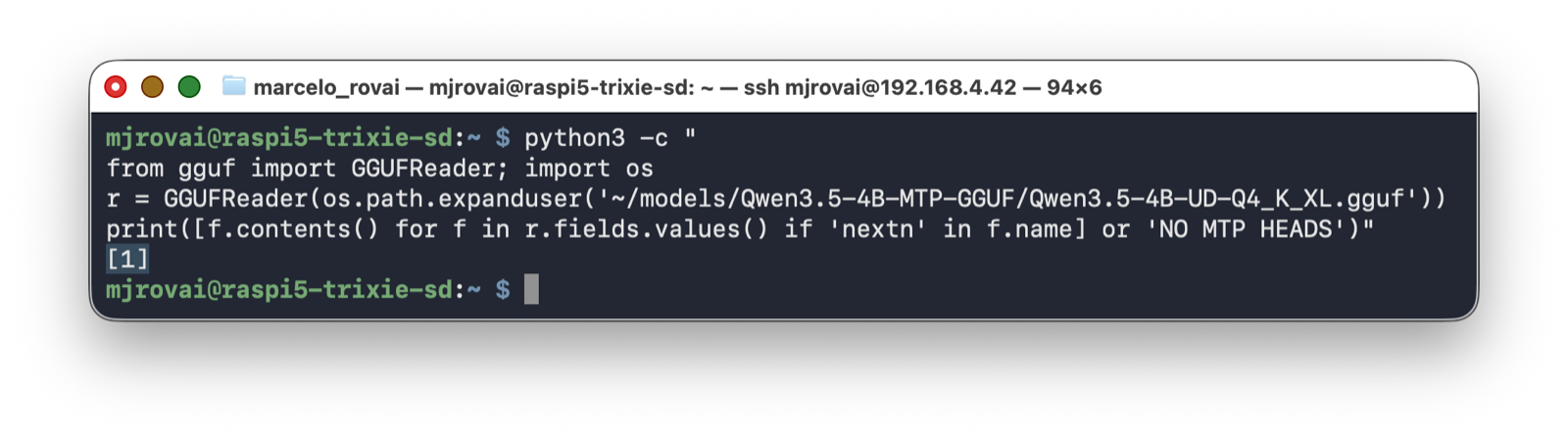 Confirming qwen35.nextn_predict_layers = 1 in the model metadata